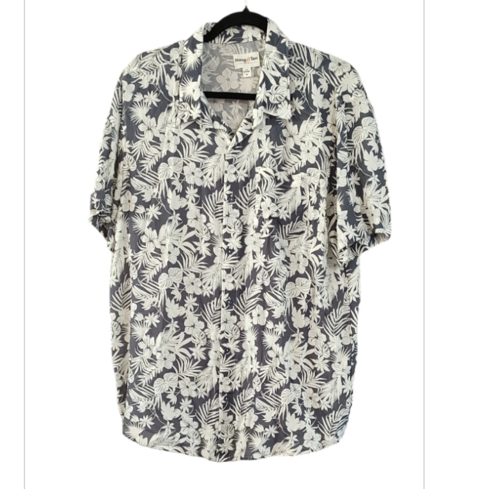 Hang Ten Black and White Floral Bottom Down Shirt